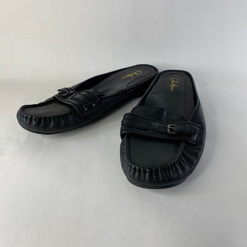 Scarpe Cole Haan zoccoli mulo donna 8B slide Nikeair pelle nera fibbia casual C7