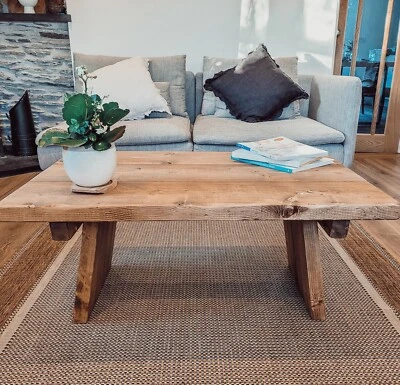 Chunky Coffee Table Timber Rustic Solid Wood With Angled Legs - Image 1 of 4