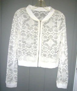 Chaqueta corta Shein para mujer de encaje con cremallera talla GRANDE blanca manga larga - Imagen 1 de 4