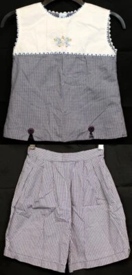 Dulce Angela Rosalina 2 piezas Conjunto Camisa Pantalones Cortos 8 Azul Marino A Cuadros Primavera Flor Ramo Foto 1 de 4