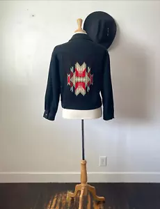Vintage 1970s/80s black wool bomber style western jacket with Chimayo inserts - Picture 1 of 8
