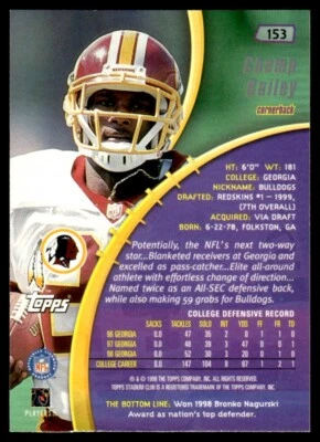 CHAMP BAILEY 1999 TOPPS STADIUM CLUB RC #153 - Image 1 of 2