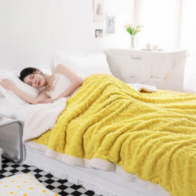 Warm Thermal Fleece Sherpa Two Sided Blanket Sofa Bed Couch Throw Faux Fur Home - Image 1 of 4