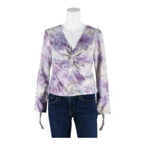 ZARA Knot Marble Top Purple V-Neck Long Sleeve Womens S - Picture 1 of 5