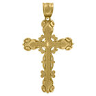 Gift for Mothers 10K Yellow Gold Diamond-Cut Cross Religious CharmPendant Men