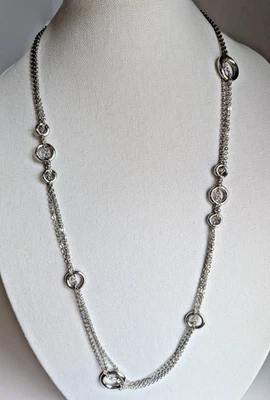 lia sophia Silver Tone Multi Strand Chain Circle Stations Necklace 36" "Grommet" - Image 1 of 4