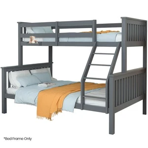 Convertible Triple Bunk Bed Frame, Single & Double, Solid Pine Wood, Grey - Picture 1 of 10