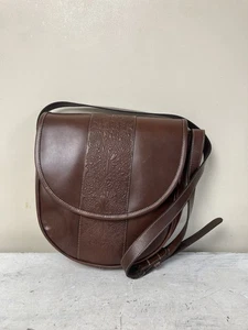 Vintage Past Times Leather Handbag Saddle Bag Brown Tooled Leather Boho 90s - Picture 1 of 11