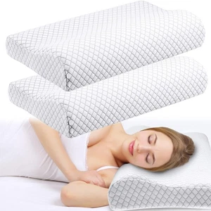 2 Pack Memory Foam Pillow Neck Support Orthopedic Sleeping Pillow Ergonomic B... - Picture 1 of 6