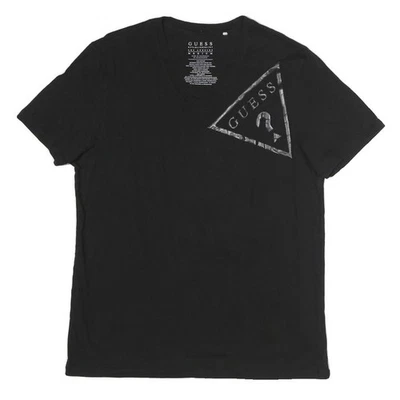 Camiseta GUESS Masculina Gráfica Logotipo Algodão Preto Decote V Manga Curta Casual - Imagem 1 de 4