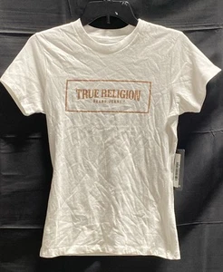 True Religion Womens White Glitter Logo Short Sleeve T-Shirt Size XS NWT - Picture 1 of 6