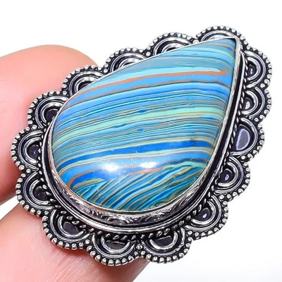 Anillo de plata de ley 925 con piedras preciosas de calílice arco iris tamaño 6,5 P509 Foto 1 de 4