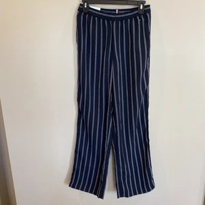 Tommy Hilfiger Pull On Straight Pants Striped Blue NWT Womens XS - Picture 1 of 9