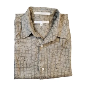 PERRY ELLIS Mens Silk Shirt Size Medium Beige Patterned Short Sleeve Button Up - Picture 1 of 6