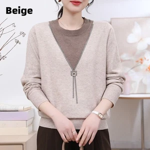 Fashion Ladies Round Neck Knitted Bottoming Shirt Women Pullover Sweater Jumper - Picture 1 of 14