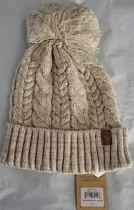 Frye and Co. Damen Beige Zopfmuster Bommel Beanie One Size Neu - Bild 1 von 3