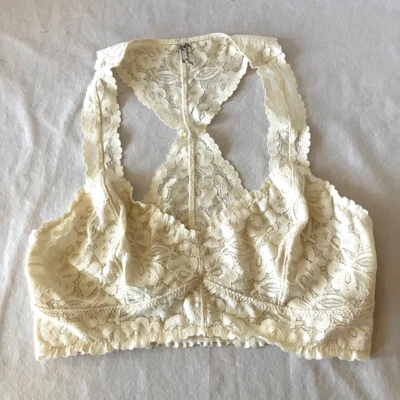 Free People Womens Intimately Galloon Lace Racerback Bralette Ivory Size Small. - Image 1 of 2