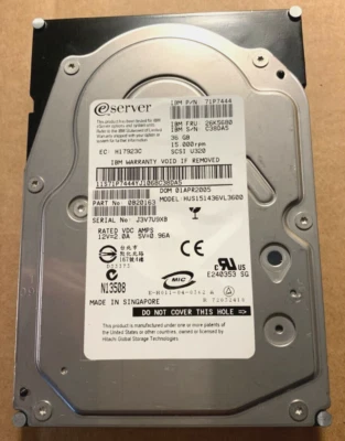 IBM SCSI HARD DRIVE 36GB 15K RPM 68 PIN 71P7444 26K5680 0B20163 HUS151436VL3600 - Image 1 of 2