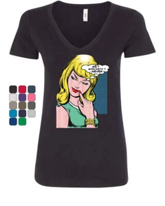Me Sarcastic Never Women's V-Neck T-Shirt Funny Vintage Comic Pop Art Sarcasm - Picture 1 of 11