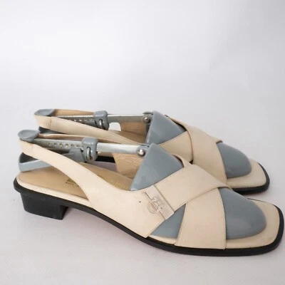 SALVATORE FERRAGAMO Women Beige Square Toe Slingback Block Sandals US 7.5 EU 38 - Image 1 of 4