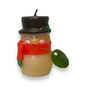 Miniature Vintage Snowman Candle Unlit “Have a Cool Yule!” Snow Winter Top Hat - Picture 1 of 9