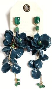 Anthropologie Blossom Drop Earrings Green Assorted Goldtone Plated Brass NWT