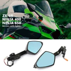 Rearview Mirrors For Kawasaki Ninja 400 ZX10R ZX6R Side Mirror with LED Lights - Picture 1 of 9