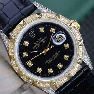 Rolex Mens Datejust TwoTone 18K Yellow Gold Diamond & Steel Quickset Watch 16233 - Picture 1 of 23