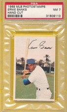 PSA 7 NM ERNIE BANKS HOF 1969 MLB PHOTOSTAMP GRADED HAND CUT VINTAGE MLB *TPHLC