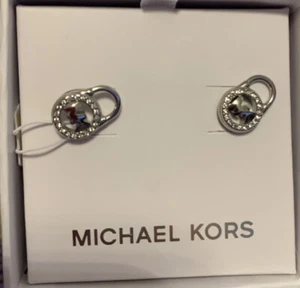 $95 Michael Kors Silver Tone Lock Pave Earrings JB-1 - Picture 1 of 5
