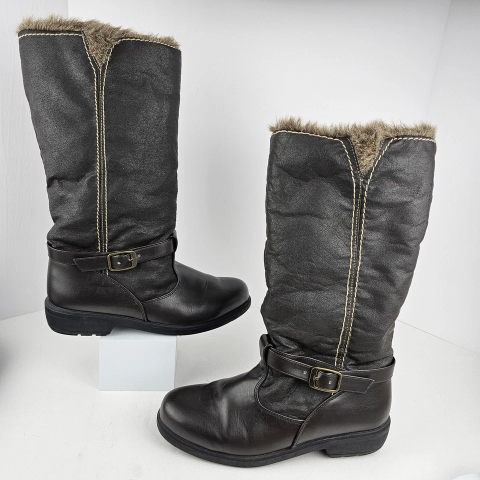 Botas de invierno Route 66 para mujer marrón con hebilla de media pantorrilla cremallera lateral completa talla 11 piel sintética Foto 1 de 4