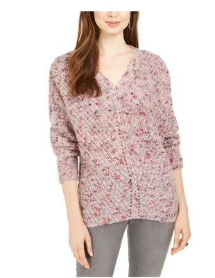 Suéter feminino roxo tamanho médio estilo & Co roxo estampado manga longa gola V  - Imagem 1 de 2