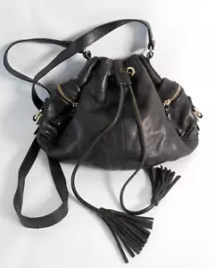 Hayden Harnett Bucket Crossbody Shoulder Bag w/ Drawstring - Black Soft Leather - Picture 1 of 10
