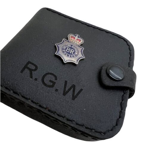 UK Police Coin Tray Wallet Engraved Personalised real Leather Case Officer PCSO 