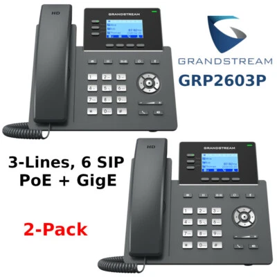 2 teléfonos de oficina Grandstream GRP2603P 3 líneas 6 SIP + PoE Gigabit doble Foto 1 de 4