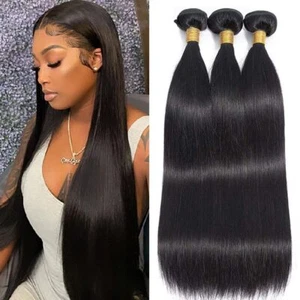 3 Bundles Straight 24" Unprocessed Human Hair Brazilian Virgin Human Hair US - Picture 1 of 10