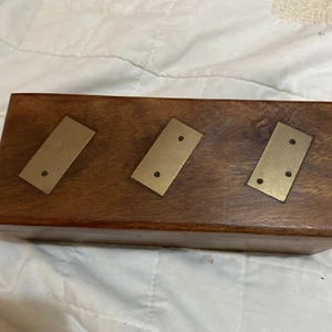 Gorgeous Handmade Domino Box And Dominoes Wooden With Brass Dominoe Inlay On Lid - Picture 1 of 9