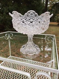 EAPG Gänseblümchen und Knopf 7 1/4" hoch Kompott 7 1/2" quer nicht Feuerstein klar schwer  - Bild 1 von 12