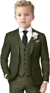Boys Linen Suit 3 Piece Slim Fit Suits for Kids Formal Tuxedo Suits for Summer - Picture 1 of 20