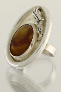 Anillo grande de plata ámbar báltico genuino coñac 6,5 180621-6 - Imagen 1 de 4