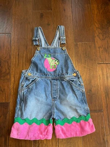 Little girls denim overalls with frog embroidery size 5 - Picture 1 of 6