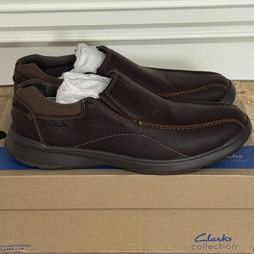 Scarpe mocassini Clarks Cotrell Step in pelle marrone da uomo larghi 12W comodi