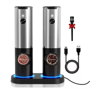2 Pack Electric LED Salt Pepper Grinder Set Rechargeable 5 Adjustable Coarseness - Picture 1 of 11