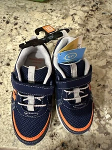 Munchkin by Stride Rite Toddler Boy SIZE 10 Athletic Sneaker Shoe Navy/Orange - Picture 1 of 3