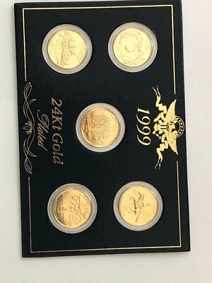 1999 24K Gold Plated QUARTER 5 Coin Set - 25 cents - Image 1 of 3