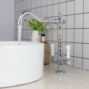 Grifo mezclador cascada fregadero baño bañera 2 asas 3 piezas amplio cromo - Imagen 1 de 11