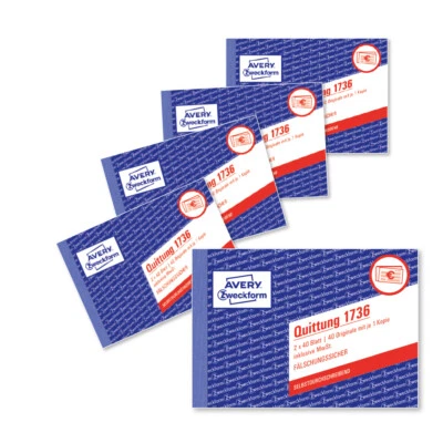 AVERY Zweckform 1736-5 Quittung A6 quer, 2x40 Blatt, Quittungsblock 5er Pack - Bild 1 von 4
