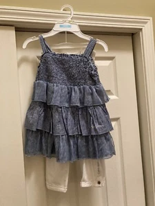 Calvin Klein Blue ruffled Tank Shirt w Calvin Klein White Pants Size Girl 6 - Picture 1 of 4