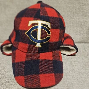 Minnesota Twins Hat Cap Mens Snap Back Red Blue Plaid Ear Flaps TC Logo Baseball - Picture 1 of 8
