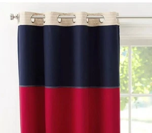 1 Pair Pottery Barn Kids Rugby Blackout Grommet Curtain Panel Red & Navy 44 x 84 - Picture 1 of 3